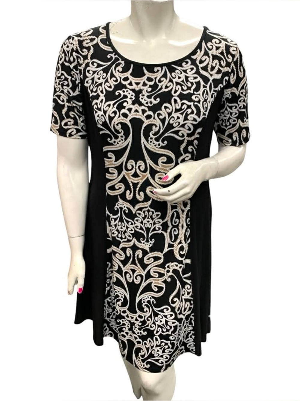 Sami & Jo Black Dress with Cream Scroll Print Size XL